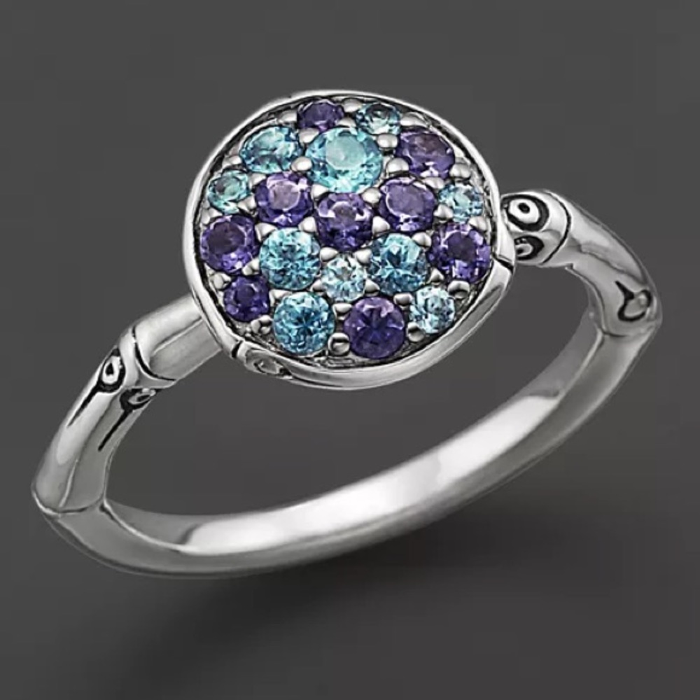 John Hardy Silver Ring with Blue and Purple Gemstones